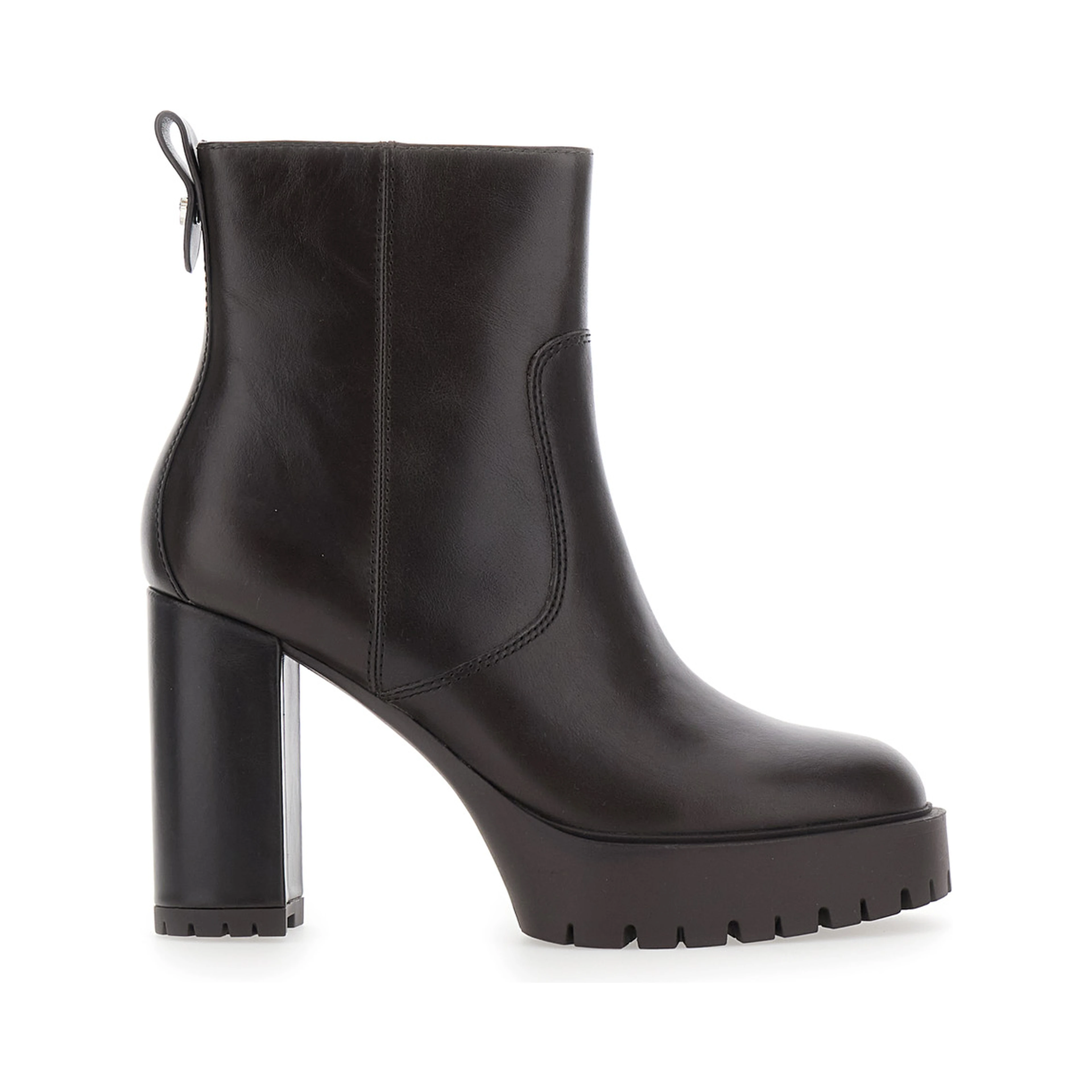 CLARA Brown Ankle Boots with high heel and serrated sole in Leather Women