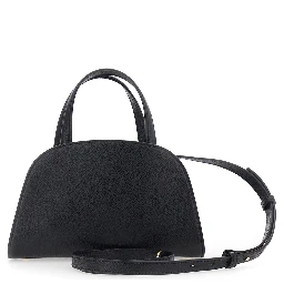 Romy Black Mini bag with adjustable and removable shoulder strap and logo plaque on the front in leather for women