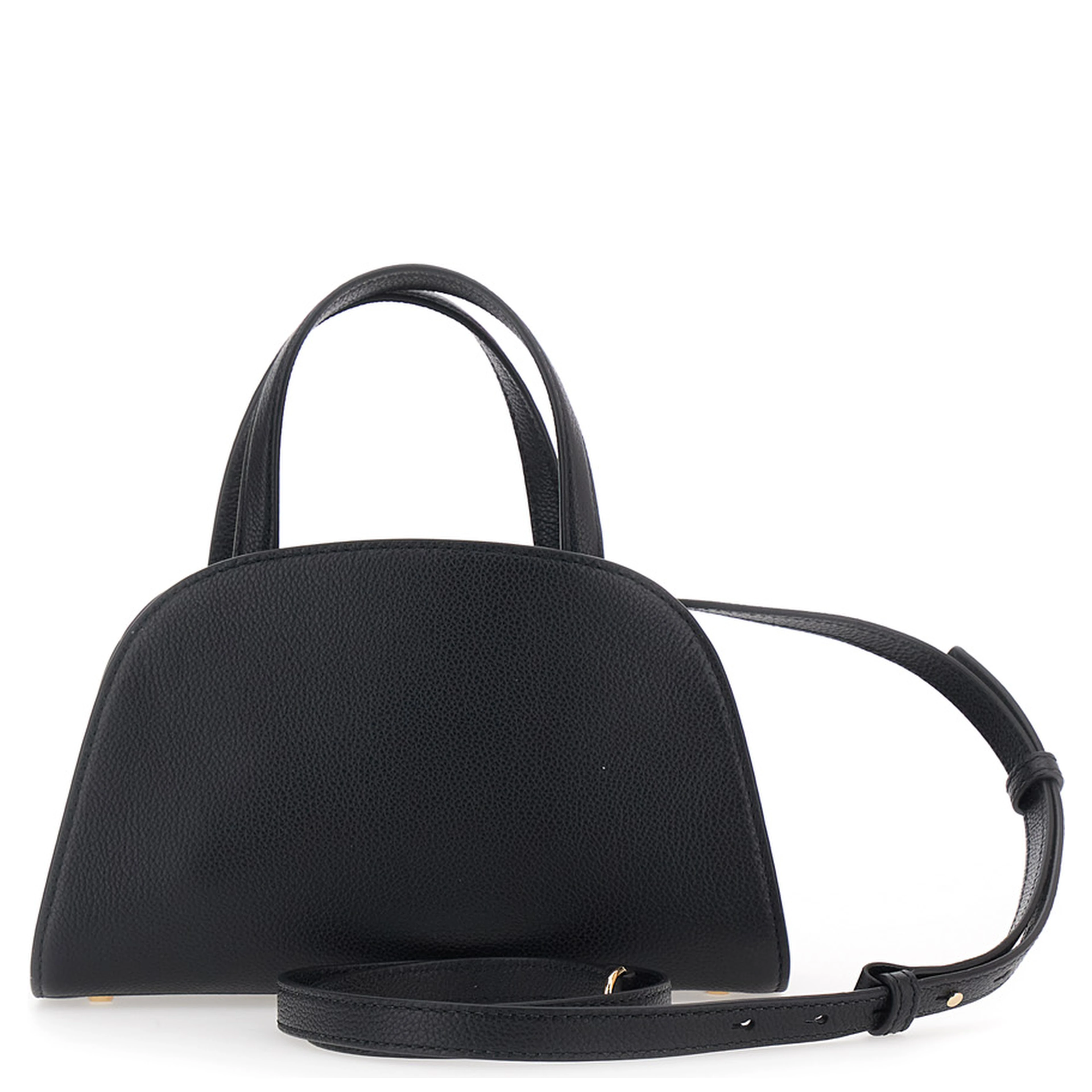Romy Black Mini bag with adjustable and removable shoulder strap and logo plaque on the front in leather for women
