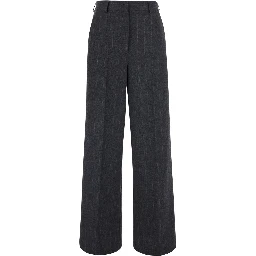 Gray Pants with Striped motif in Wool Blend for Women