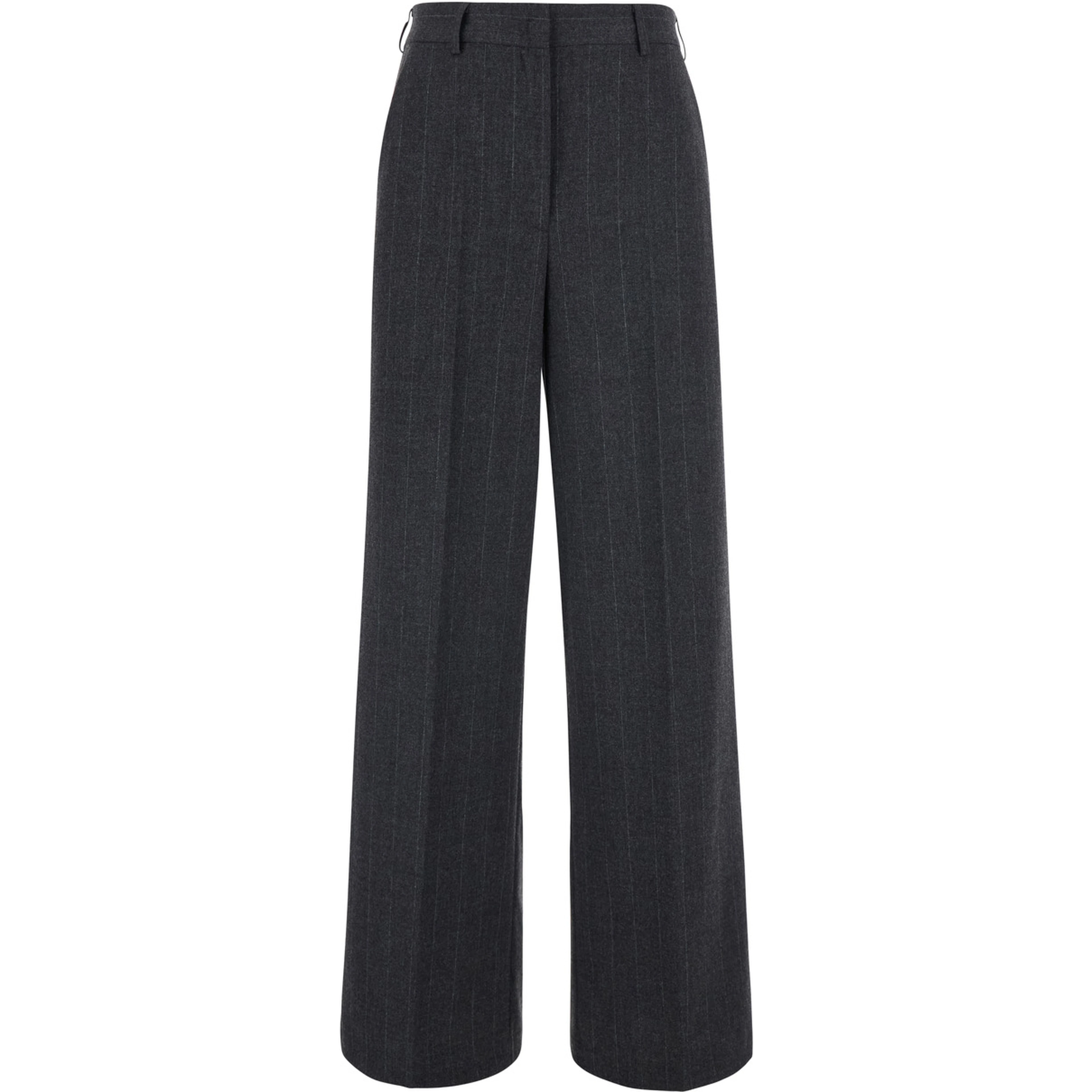 Gray Pants with Striped motif in Wool Blend for Women