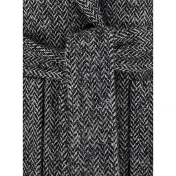 Grey Double-breasted Coat with Belt at the Front and Fur Cuffs in Wool Blend for Women