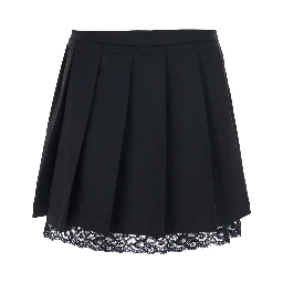 Black Skirt with lace edges and pleated design in wool and fabric blend Women
