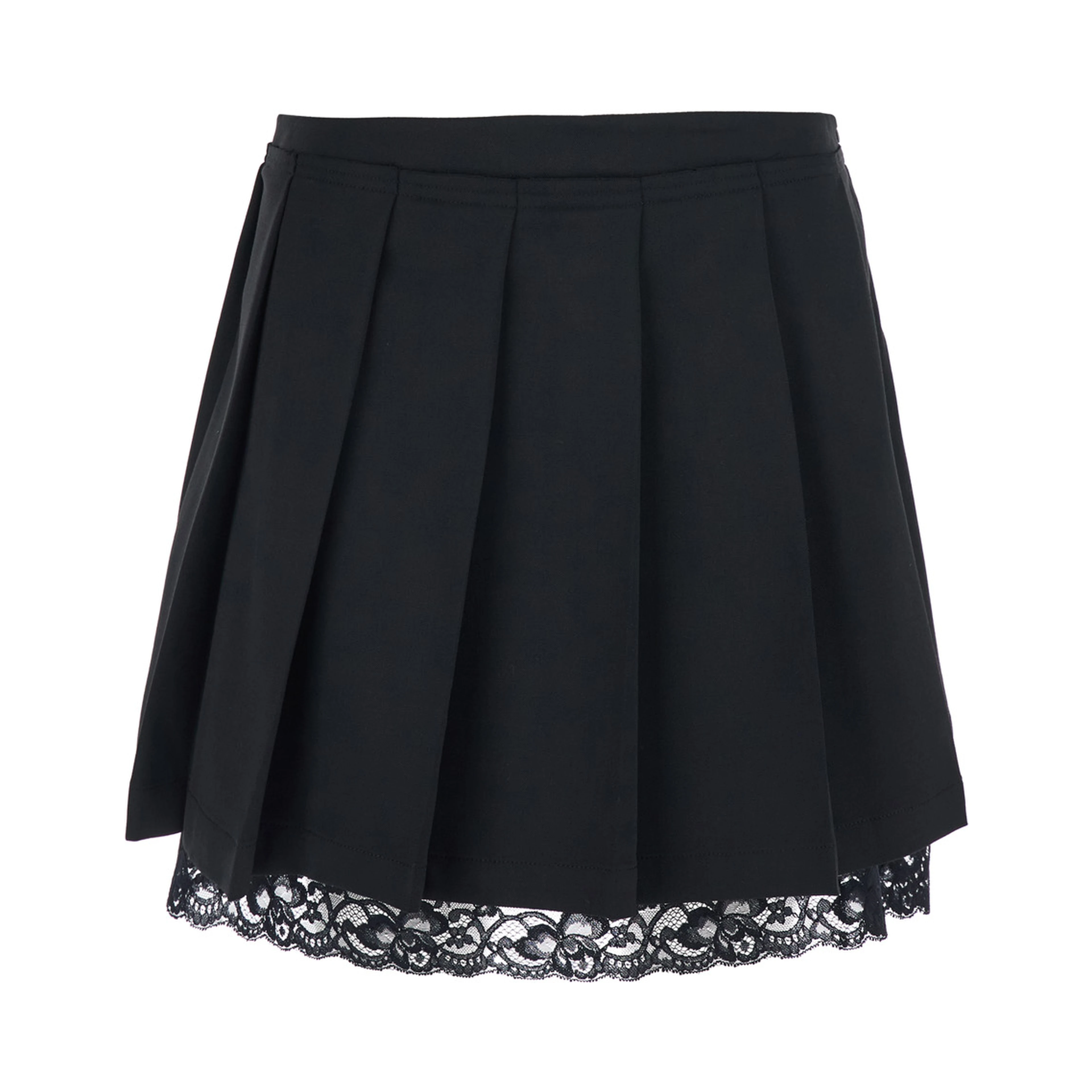 Black Skirt with lace edges and pleated design in wool and fabric blend Women