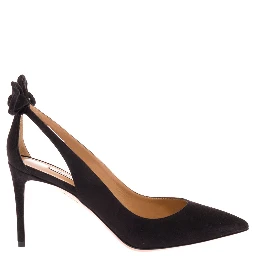 Pumps with Bow Detail and High Stiletto Heel in Black Suede for Women