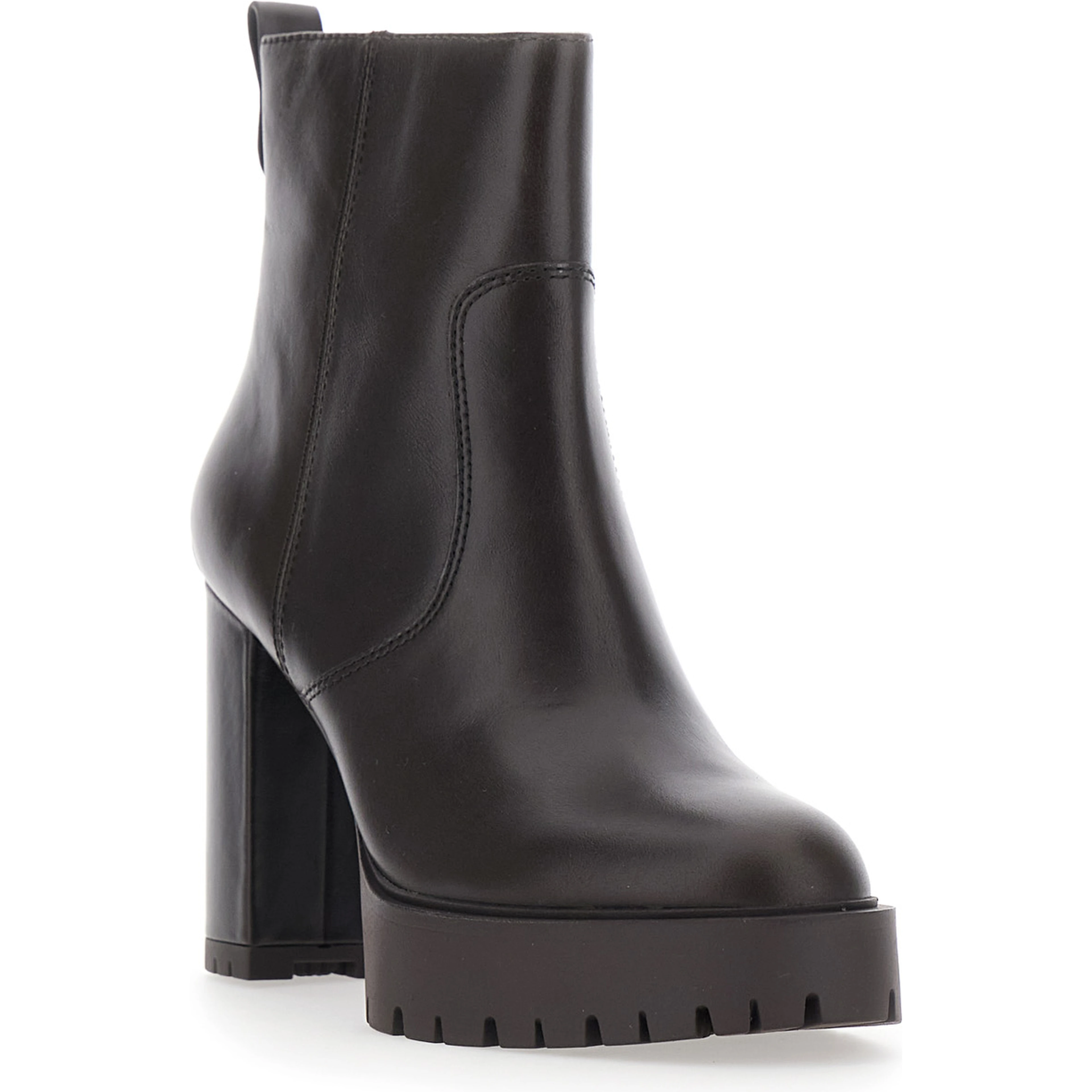 CLARA Brown Ankle Boots with high heel and serrated sole in Leather Women