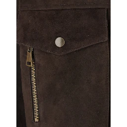 Gloria Brown Bomber Jacket with High Fur Collar with Straps in Suede for Women