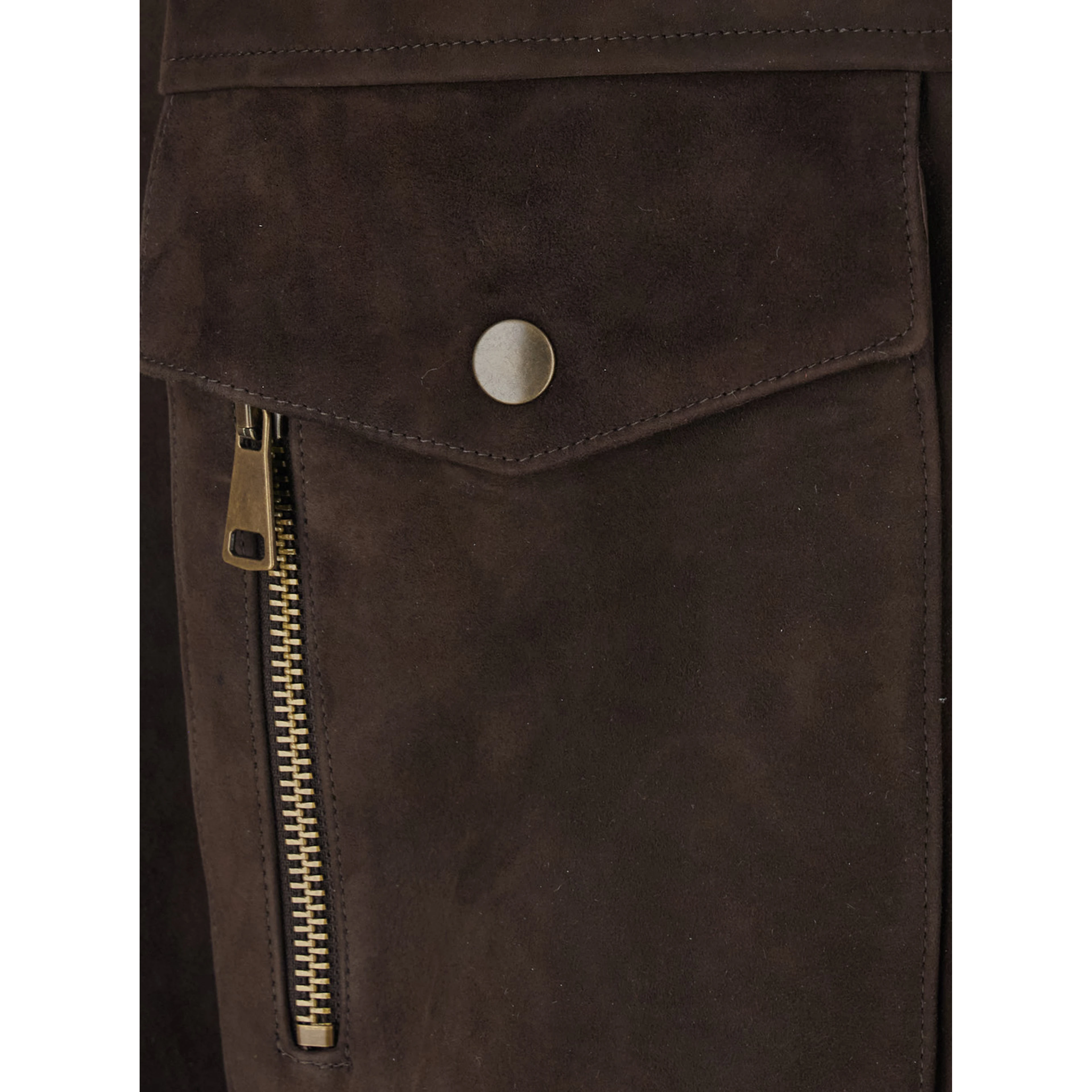 Gloria Brown Bomber Jacket with High Fur Collar with Straps in Suede for Women
