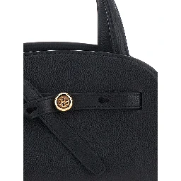 Romy Black Mini bag with adjustable and removable shoulder strap and logo plaque on the front in leather for women