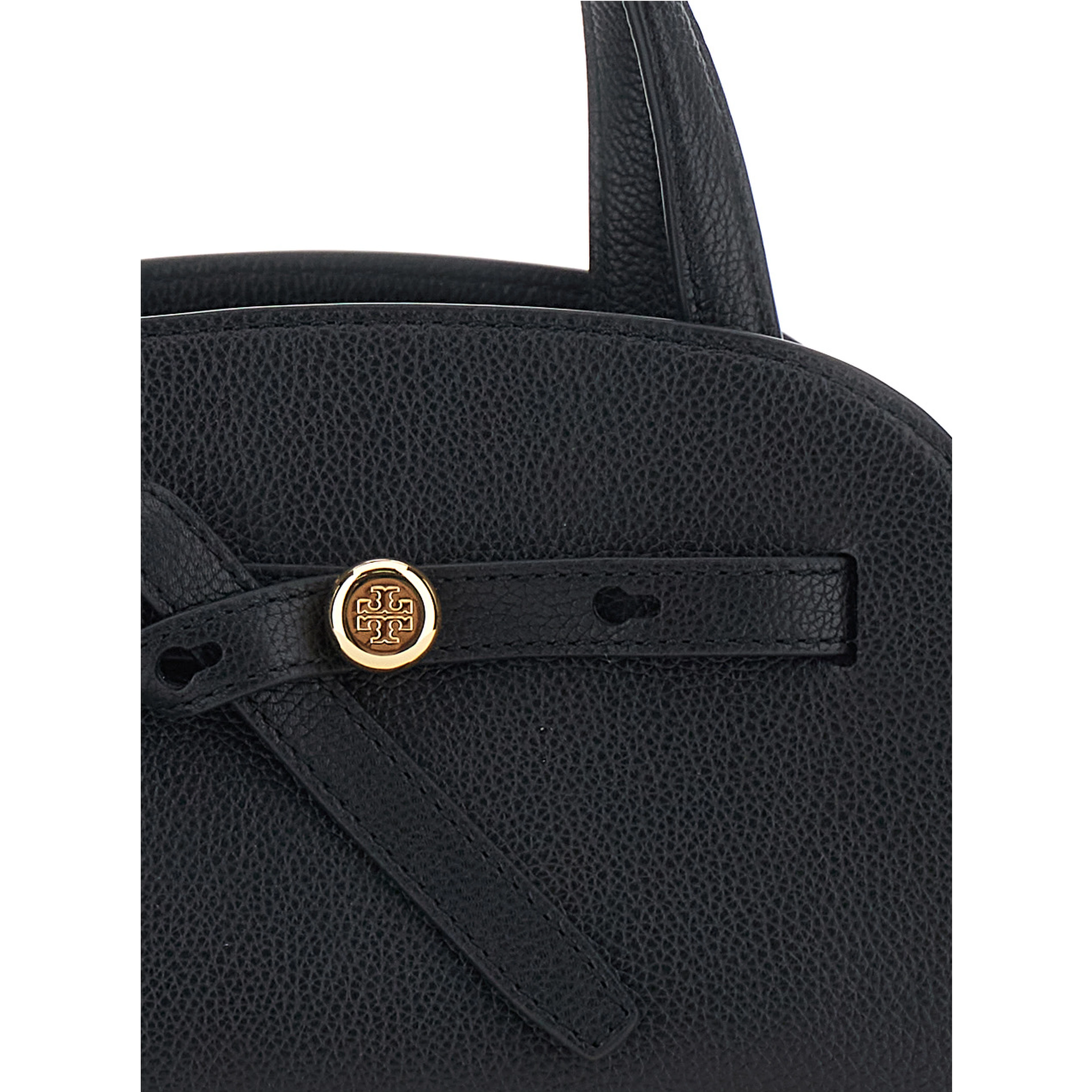 Romy Black Mini bag with adjustable and removable shoulder strap and logo plaque on the front in leather for women