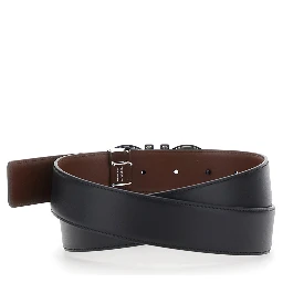 black and brown Belt with reversible design and Gancini buckle in leather for men
