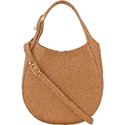 Le Foulonné Brown Shoulder Bag with Adjustable Strap and Logo Lettering on the Front in Grained Leather for Women