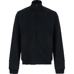 black High-neck sweatshirt with zip-up closure in cotton and silk blend for men
