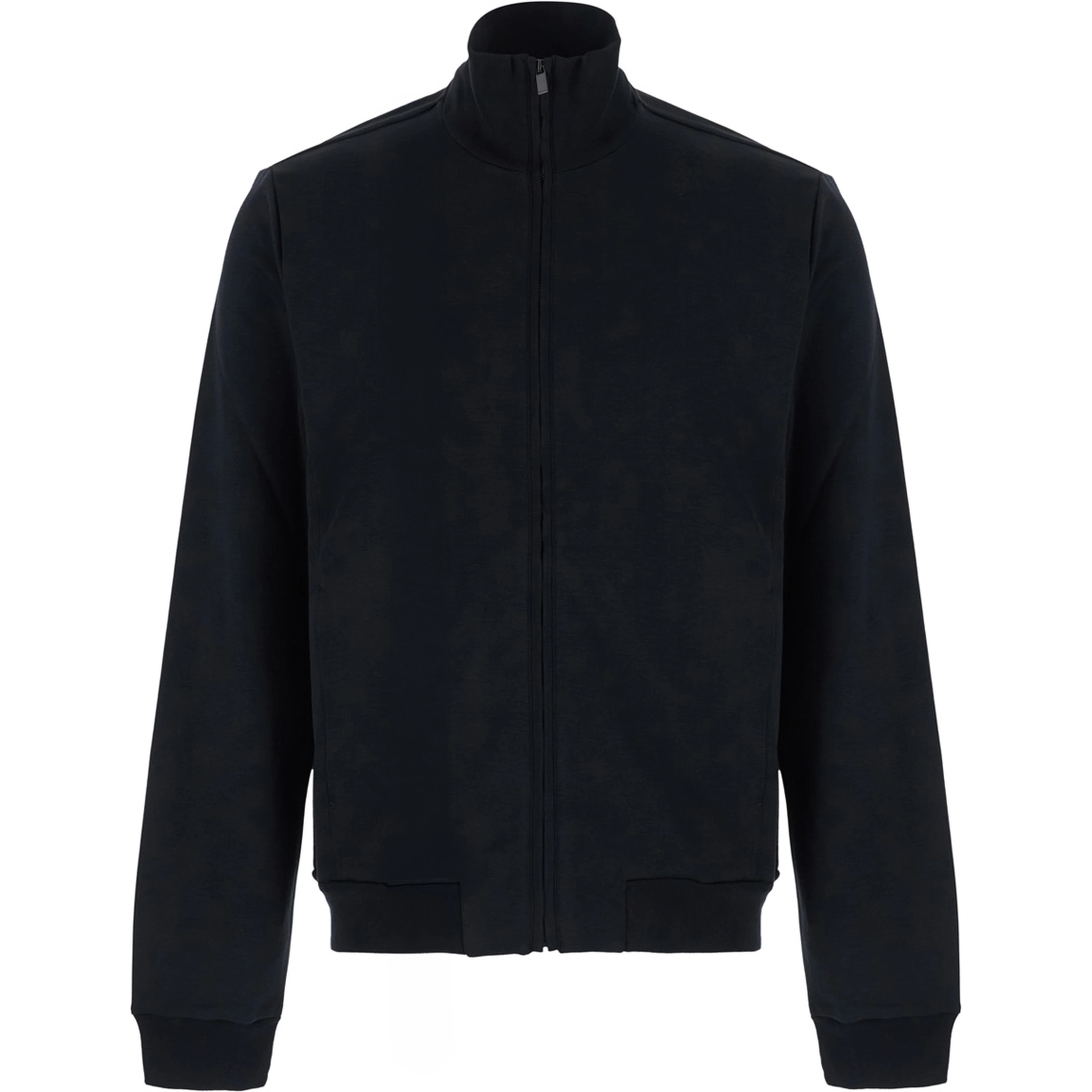 black High-neck sweatshirt with zip-up closure in cotton and silk blend for men