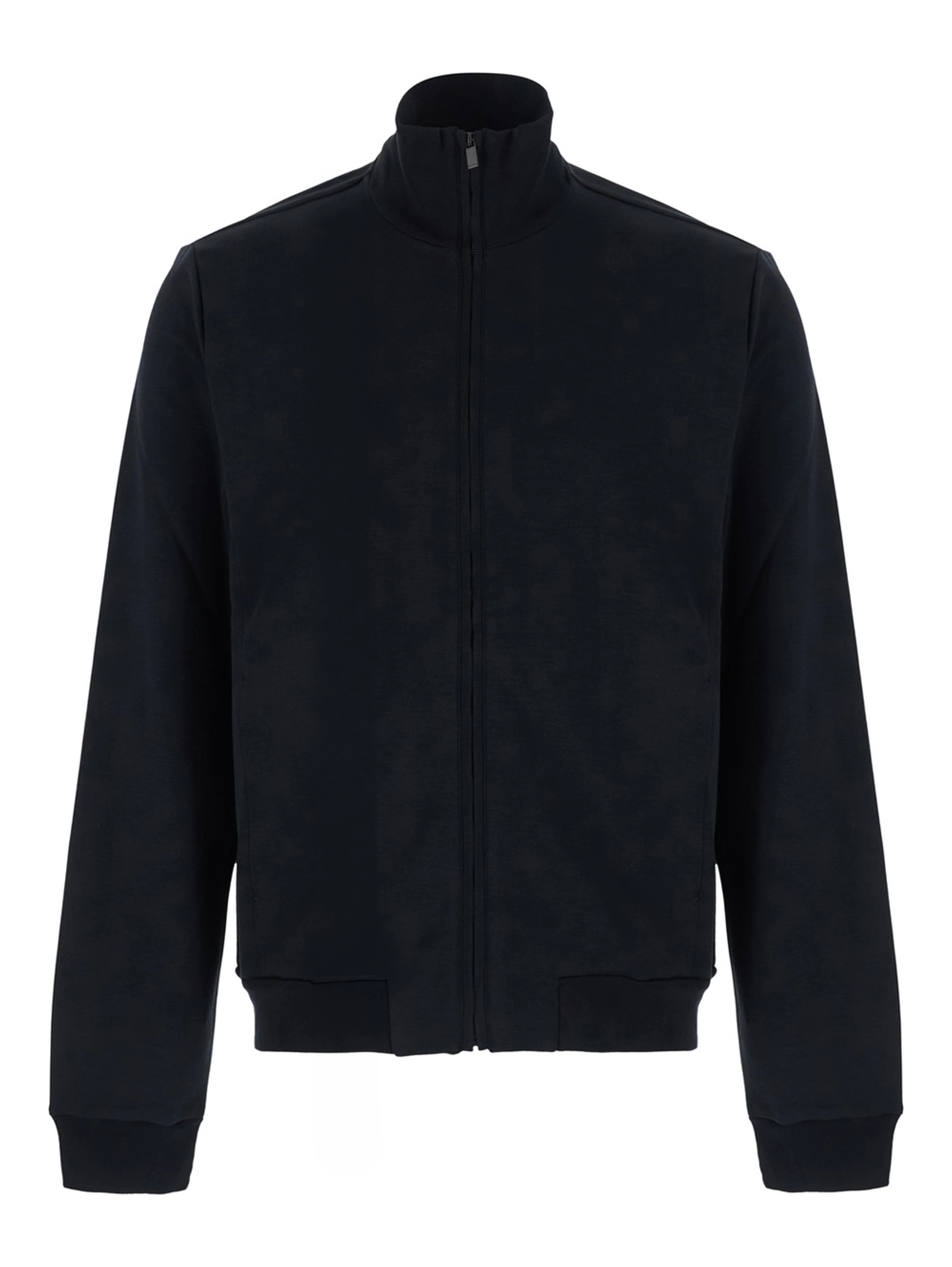 black High-neck sweatshirt with zip-up closure in cotton and silk blend for men