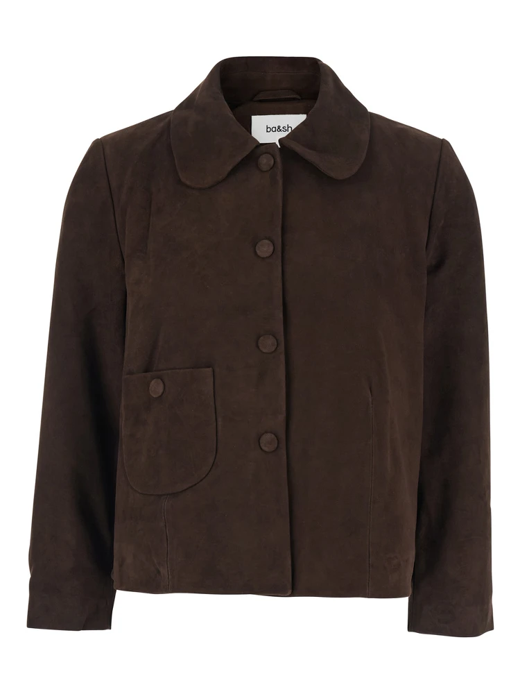 MILAS Jacket with Round Collar in Tech Fabric Brown Women