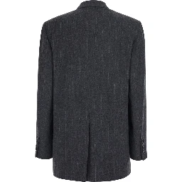 Grey Double-breasted Jacket with Prince of Wales Pattern in Blend Wool and Fabric Woman