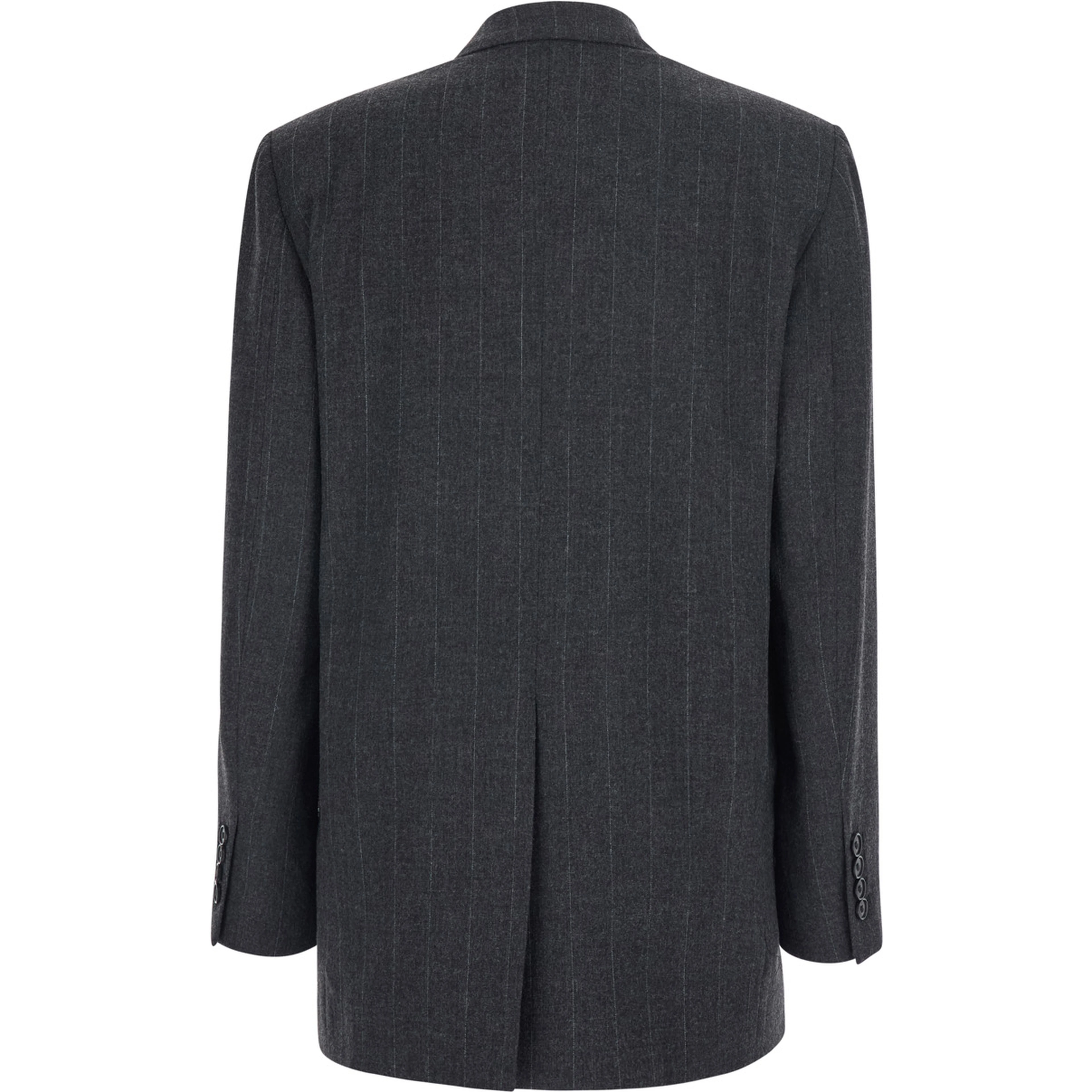Grey Double-breasted Jacket with Prince of Wales Pattern in Blend Wool and Fabric Woman