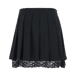 Black Skirt with lace edges and pleated design in wool and fabric blend Women