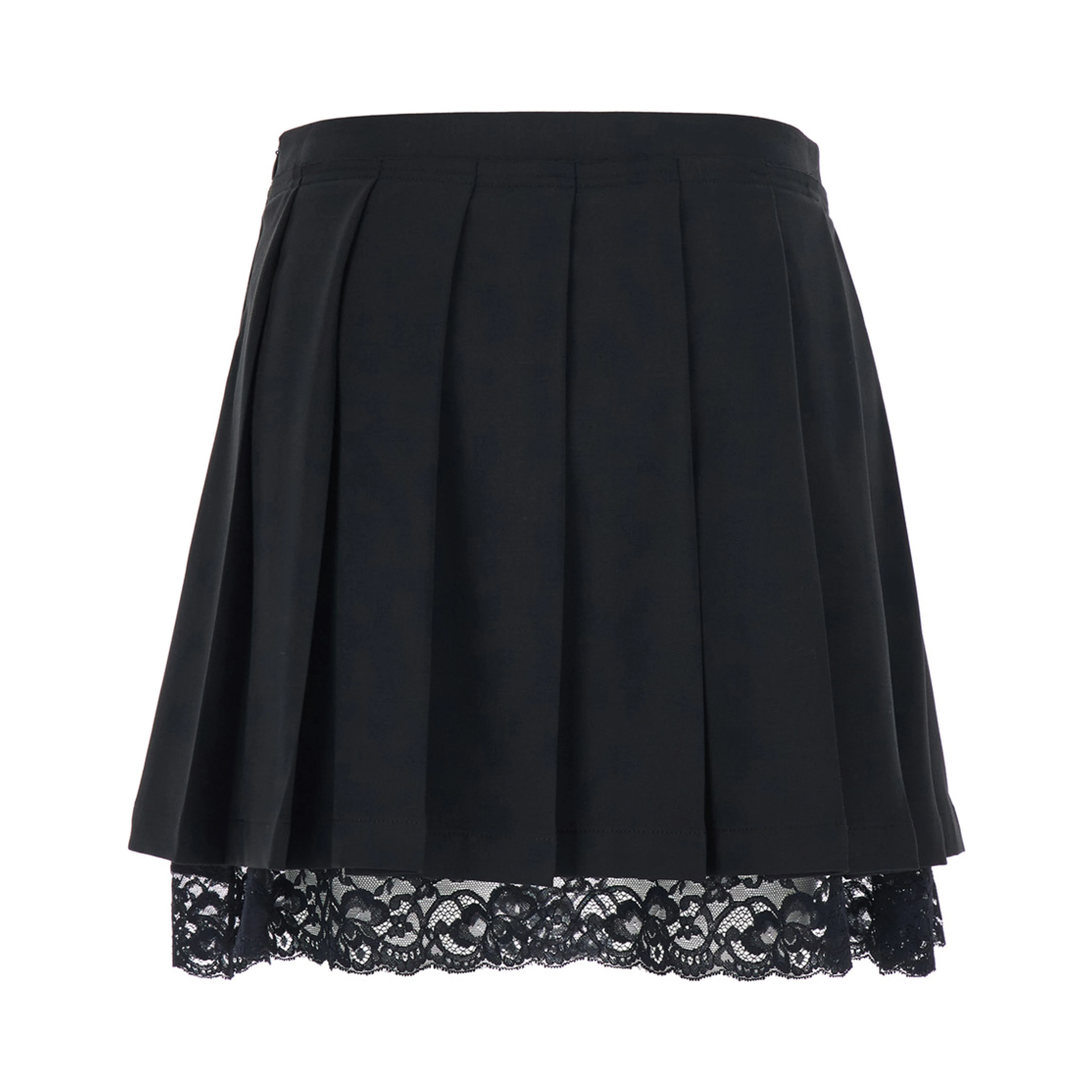 Black Skirt with lace edges and pleated design in wool and fabric blend Women