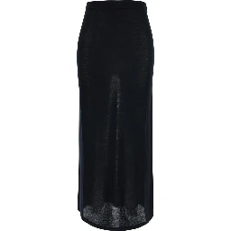 ANGIE black Skirt with elasticated waist in virgin wool for women