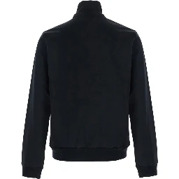 black High-neck sweatshirt with zip-up closure in cotton and silk blend for men