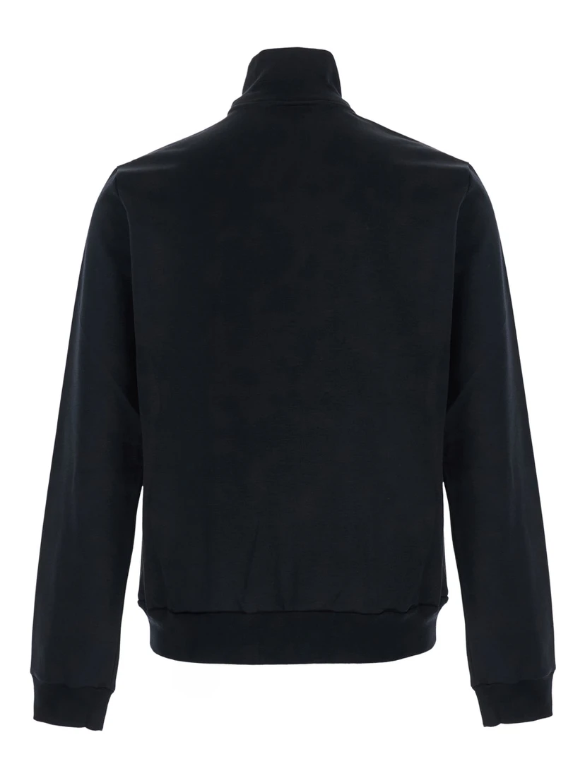 black High-neck sweatshirt with zip-up closure in cotton and silk blend for men