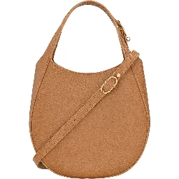 Le Foulonné Brown Shoulder Bag with Adjustable Strap and Logo Lettering on the Front in Grained Leather for Women
