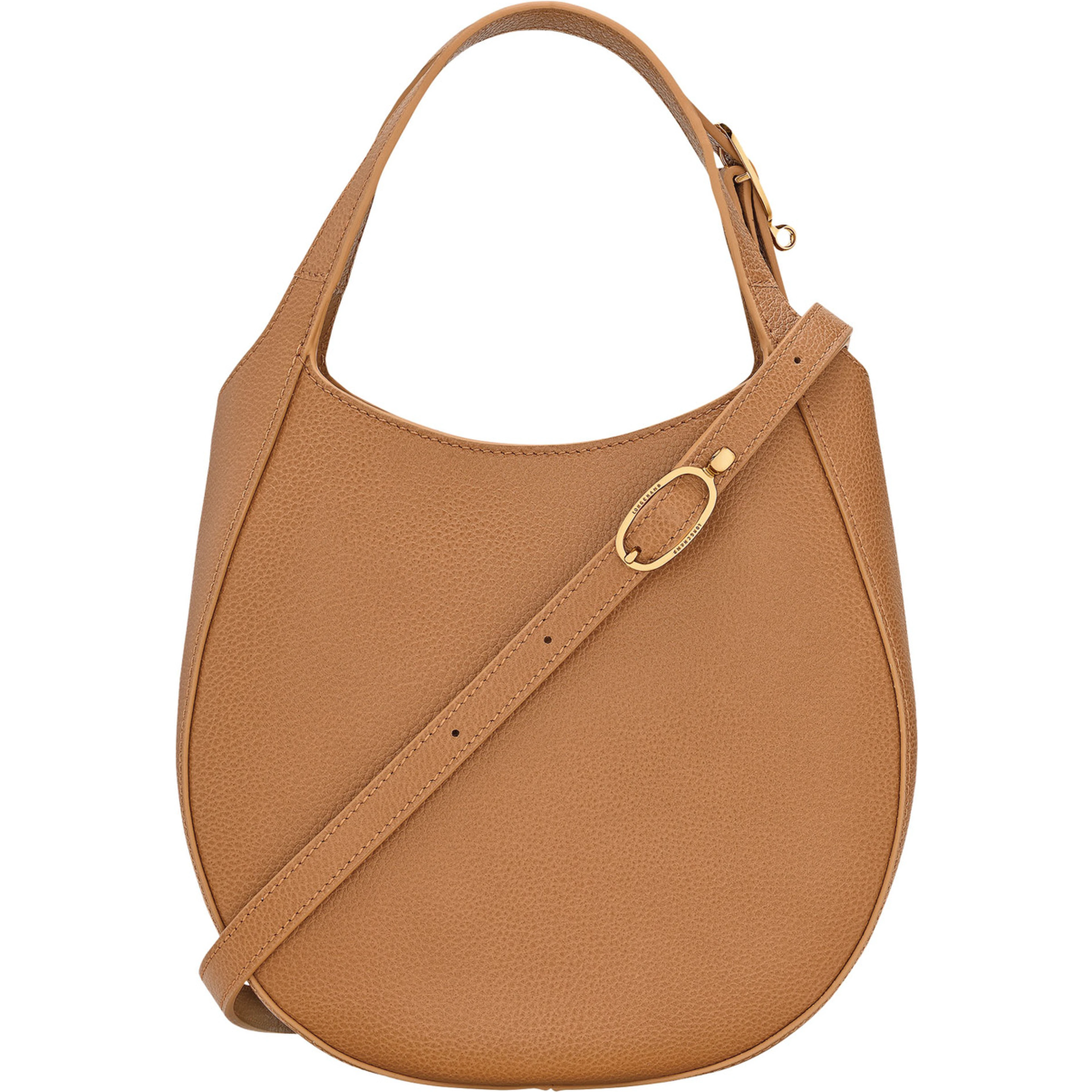 Le Foulonné Brown Shoulder Bag with Adjustable Strap and Logo Lettering on the Front in Grained Leather for Women