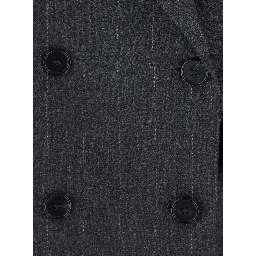 Grey Double-breasted Jacket with Prince of Wales Pattern in Blend Wool and Fabric Woman
