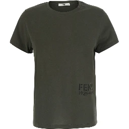 Green Crew neck T-shirt with logo lettering on the front in cotton for women