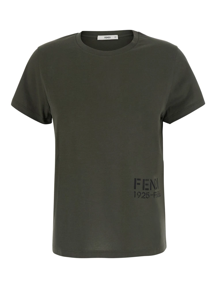 Green Crew neck T-shirt with logo lettering on the front in cotton for women