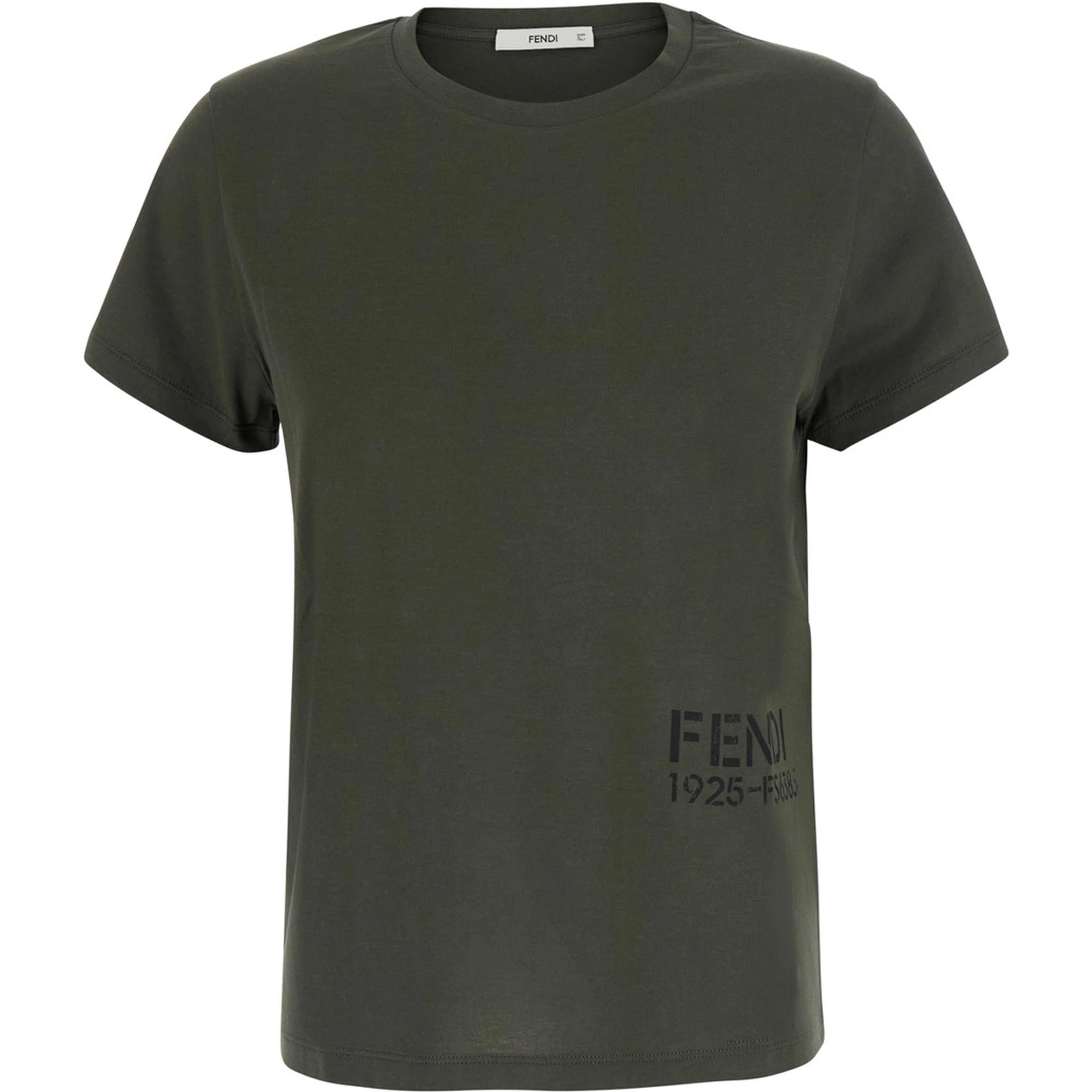 Green Crew neck T-shirt with logo lettering on the front in cotton for women