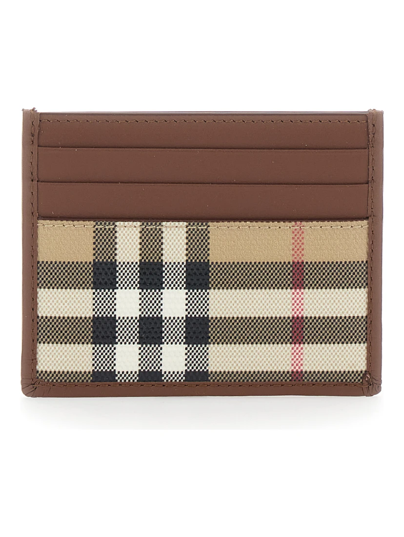 Beige Cardholder with Check all-over motif in cotton for men