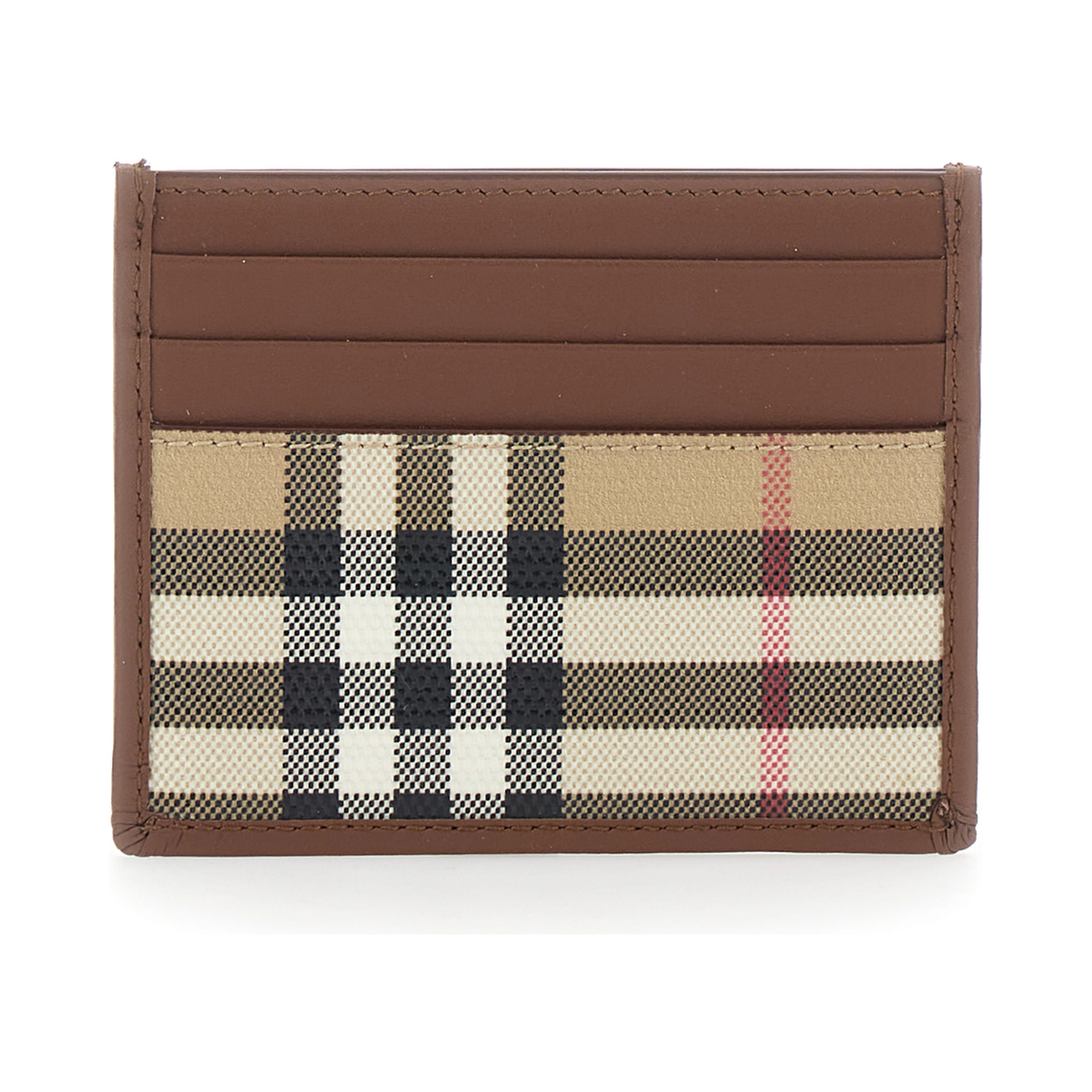 Beige Cardholder with Check all-over motif in cotton for men