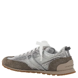 Gray Low Top Sneakers with logo lettering on tongue and heel and metallic effect in suede and leather for women