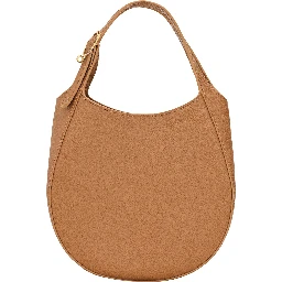Le Foulonné Brown Shoulder Bag with Adjustable Strap and Logo Lettering on the Front in Grained Leather for Women