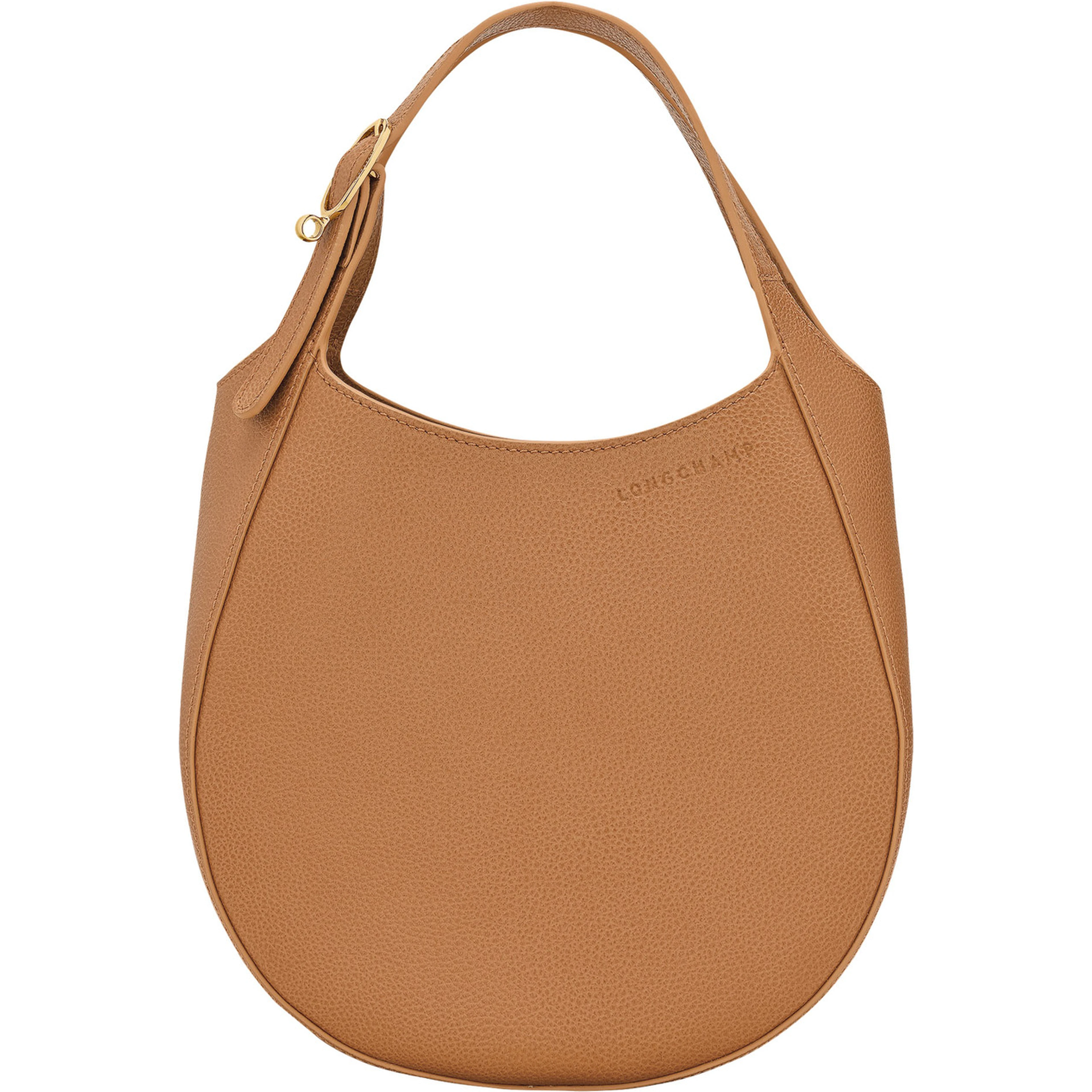 Le Foulonné Brown Shoulder Bag with Adjustable Strap and Logo Lettering on the Front in Grained Leather for Women