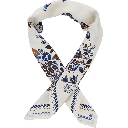 Blue Scarf with All-Over Print in Silk for Women