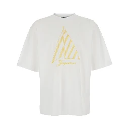 The Voilier White T-Shirt with Sailboat Embroidery and Logo Lettering on the Front in Cotton for Men