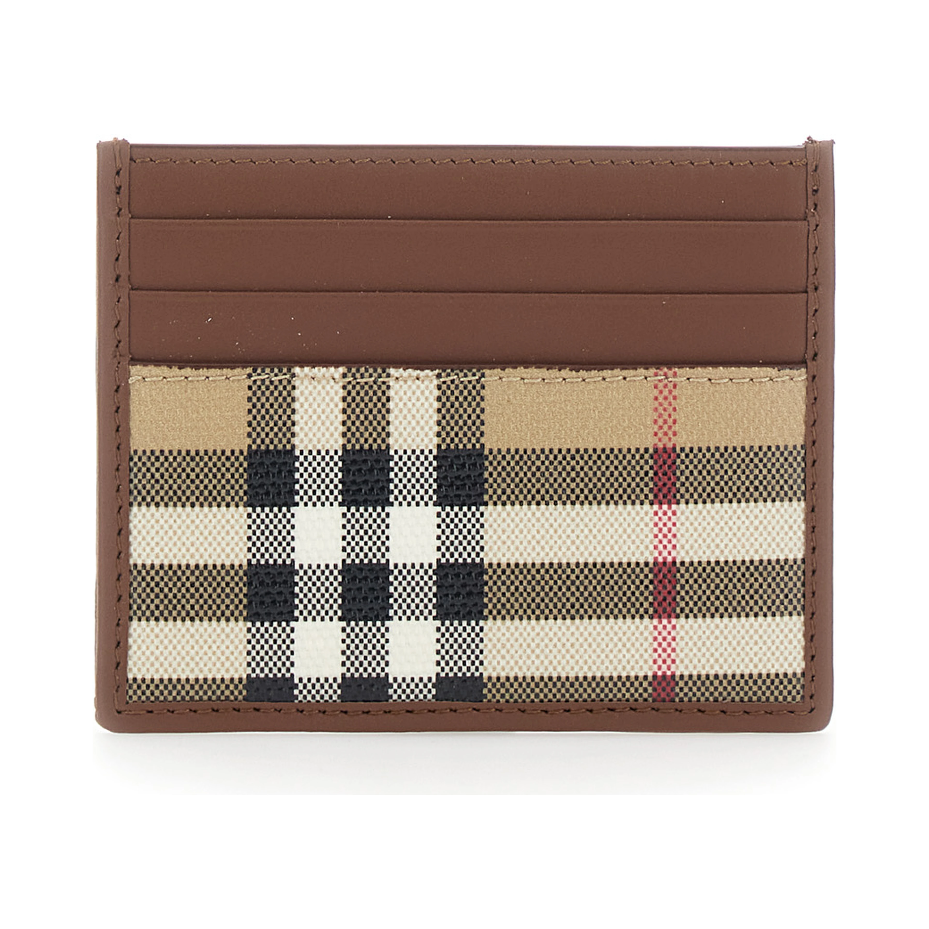 Beige Cardholder with Check all-over motif in cotton for men