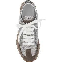 Gray Low Top Sneakers with logo lettering on tongue and heel and metallic effect in suede and leather for women