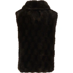 Brown Sleeveless Gilet with Side Pockets in faux-fur for Women