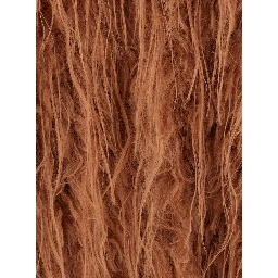 Brown crew neck shearling jacket with front hidden closure in ecofur for women