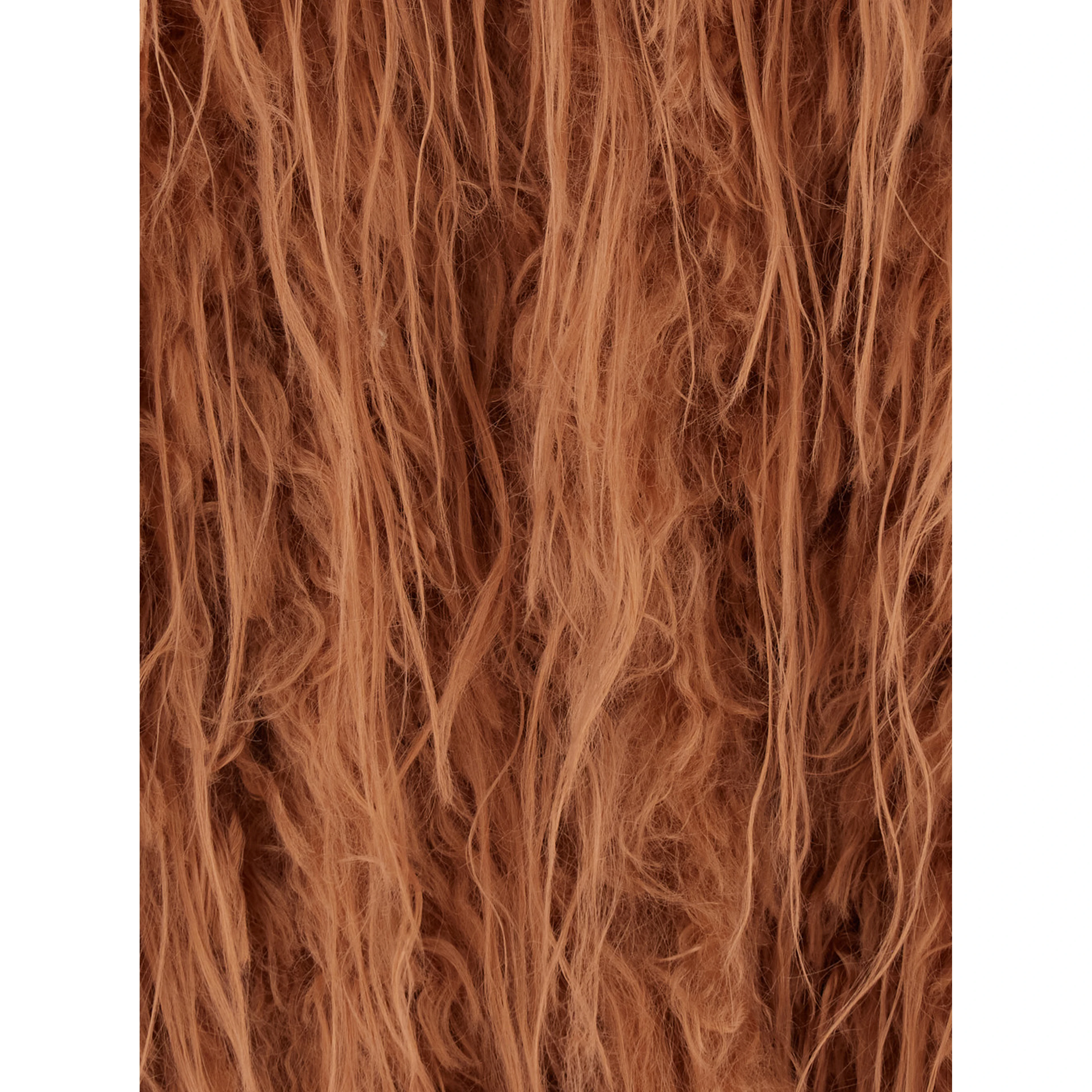 Brown crew neck shearling jacket with front hidden closure in ecofur for women