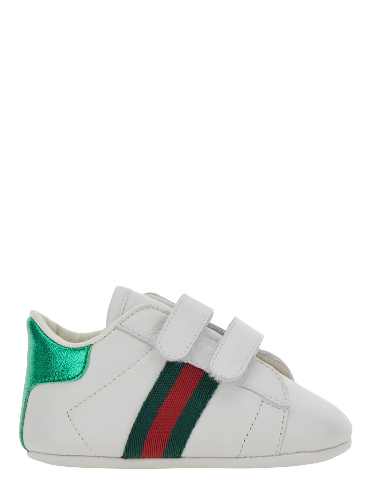 White Low top sneakers with Web detail on the side and contrasting heel in leather baby