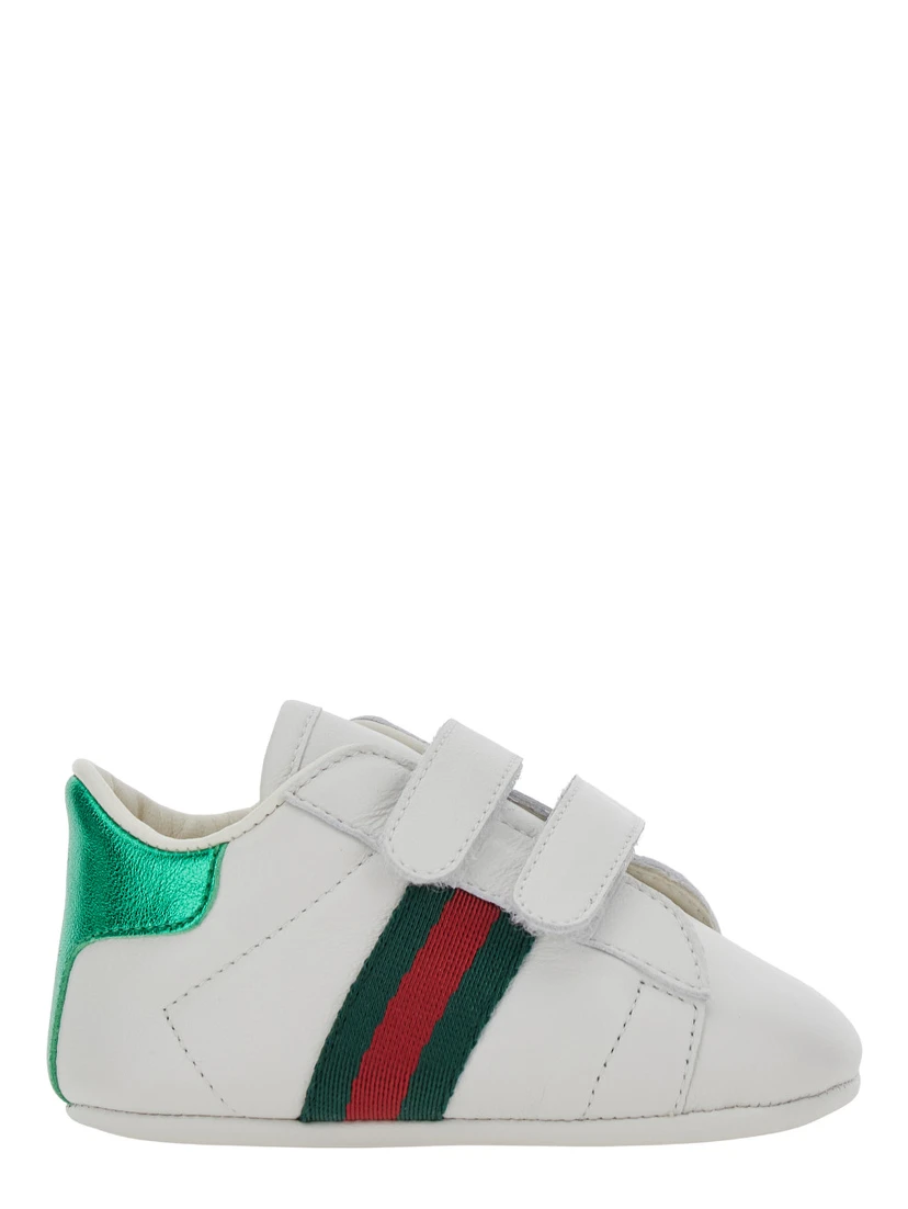 White Low top sneakers with Web detail on the side and contrasting heel in leather baby