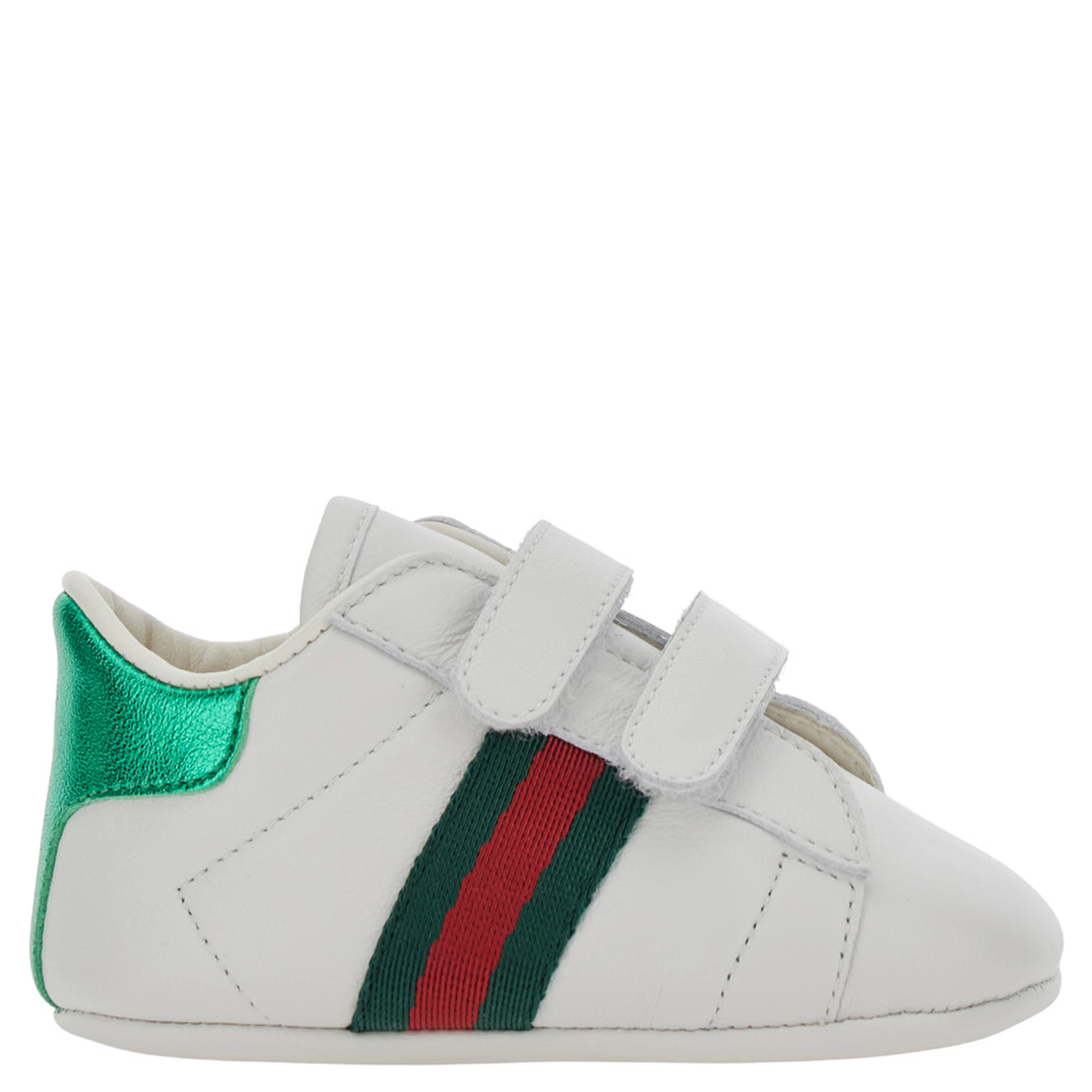 White Low top sneakers with Web detail on the side and contrasting heel in leather baby