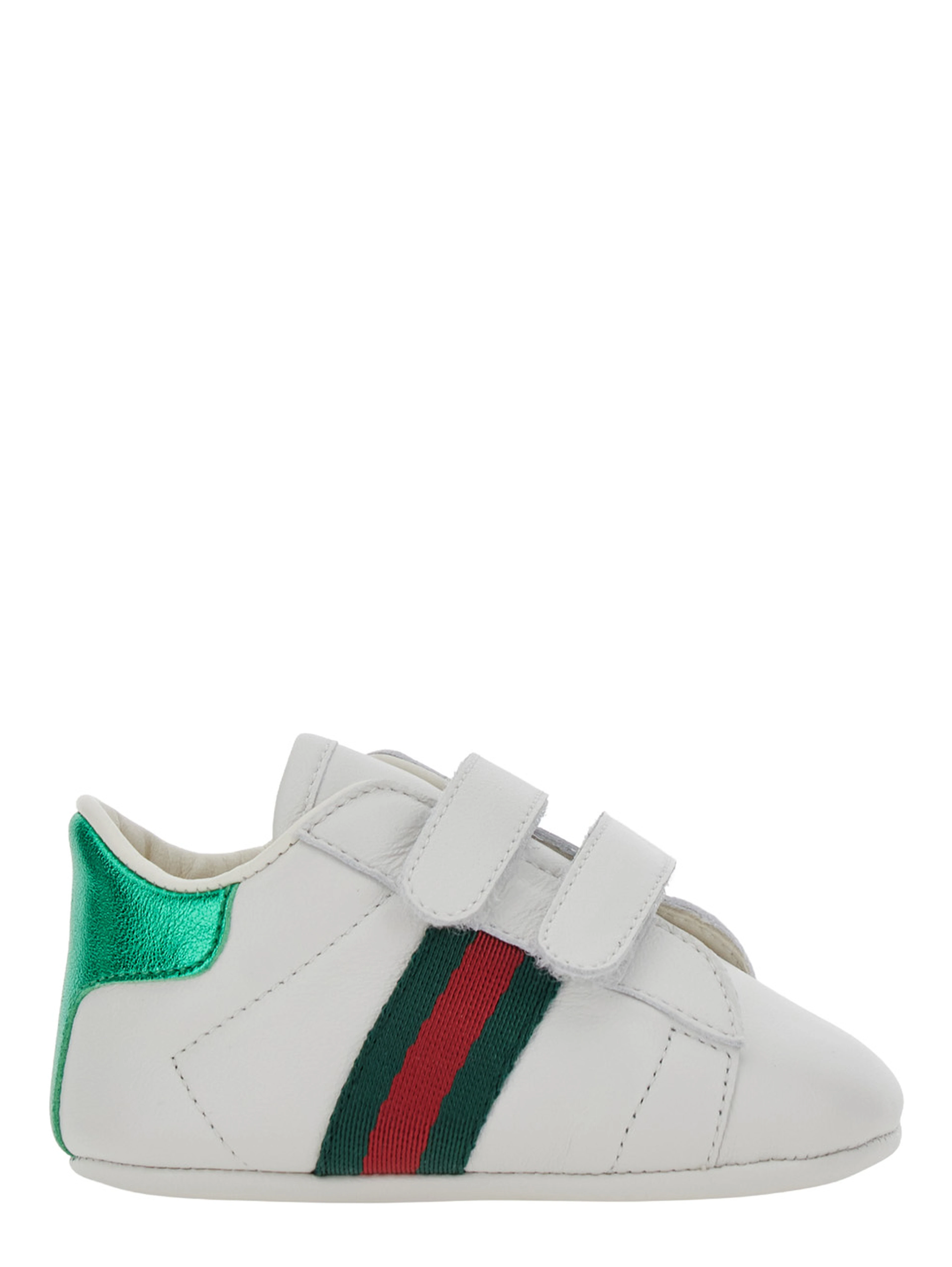 White Low top sneakers with Web detail on the side and contrasting heel in leather baby