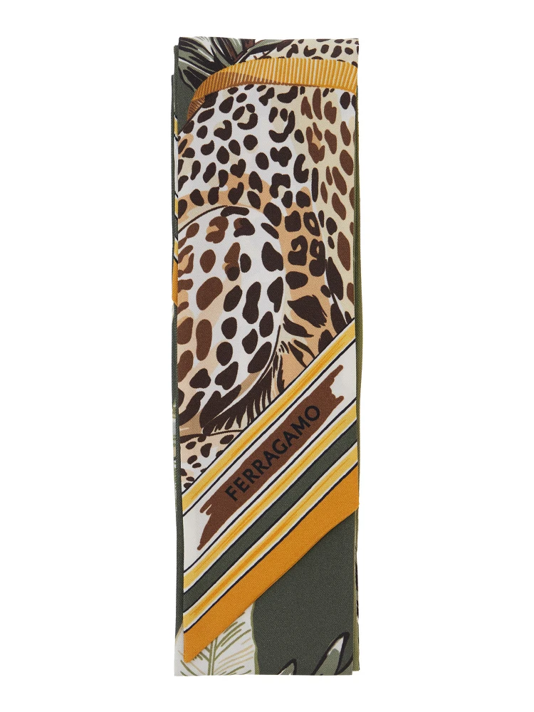 Green Scarf with All-over Print and Embossed Logo Lettering in Silk Women